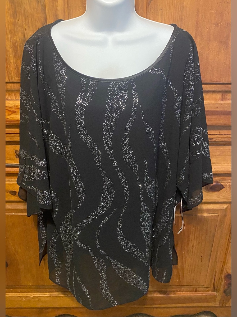 NWT Dana Kay Black Silver Shimmer Blouse 18W Coquette Party Glam Glitz